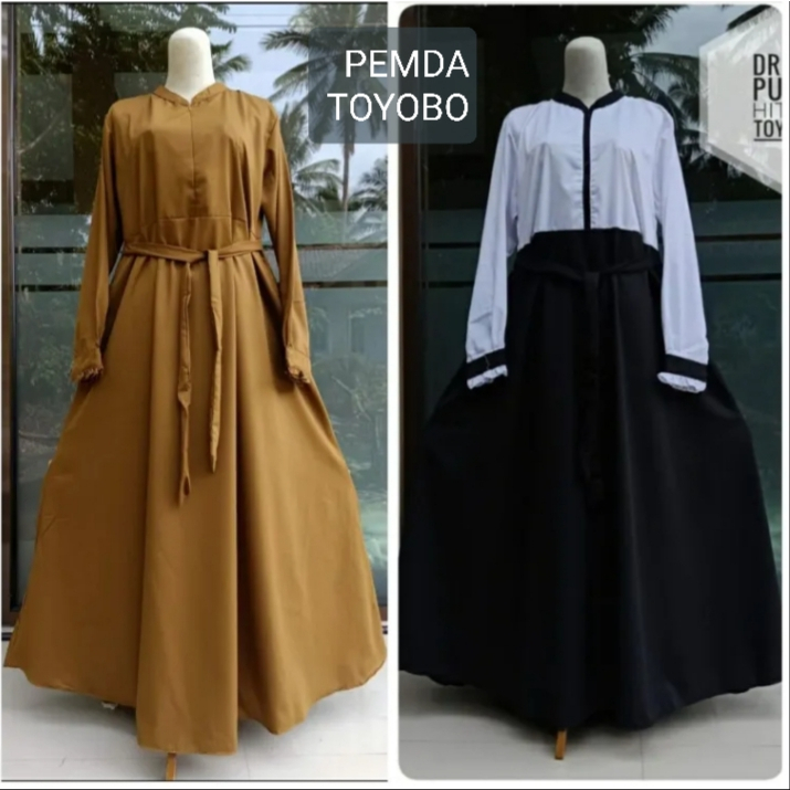 DRESS PEMDA TOYOBO GAMIS WANITA HITAM PUTIH, SERAGAM PEMDA / PNS/GURU