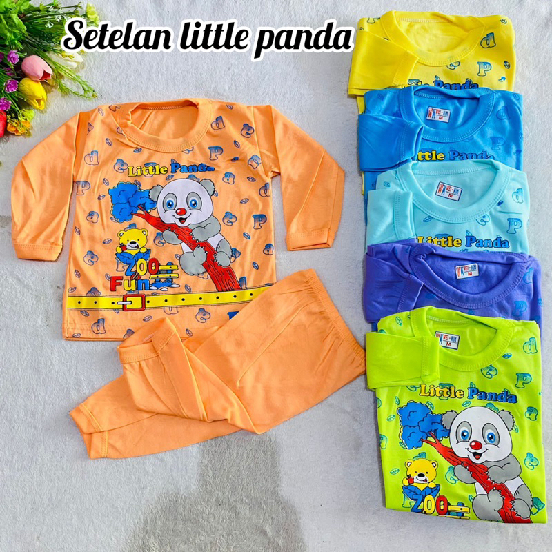 Setelan Anak 3 4 5 6 7 8 9 10 11 12 Bulan 1 Tahun Cowok Laki laki Lengan Panjang setelan baby lucu kekinian lengan panjang celana panjang kekinian terbaru gambar panda gambar mobil ( Setelan Anak Cowok Cars and Little Panda )