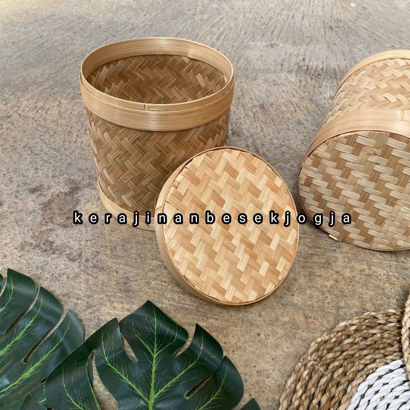 TOPLES BAMBU D 15CM TINGGI 15CM + HIASAN PERSIS MUAT TOPLES BULAT 500GRM 2PCS toples bambu anyaman b
