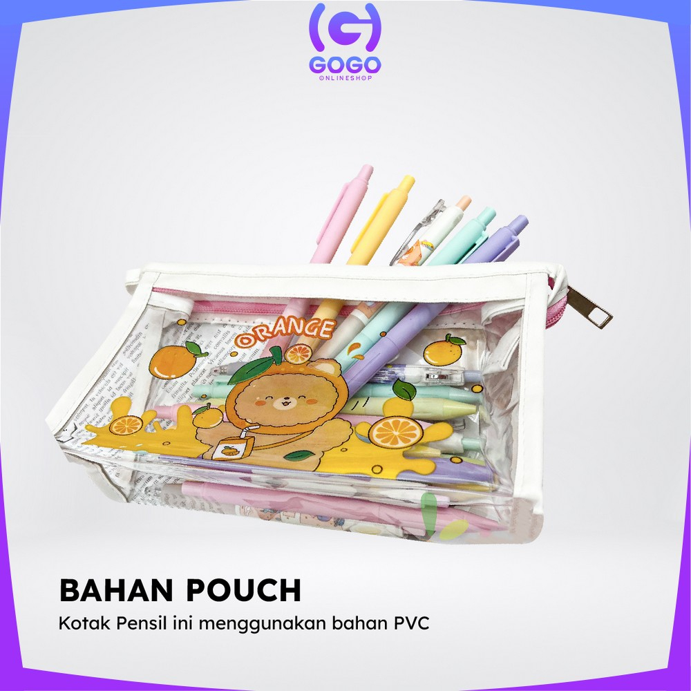 GOGO-A60 Tempat Pensil Transparan Motif Kartun Tas Pouch Kosmetik / Tas Kosmetik Travel Multifungsi Ala Korea Pouch Serbaguna