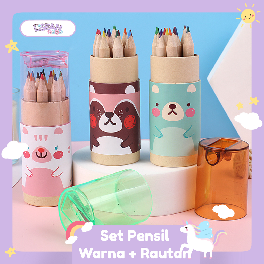 

Set Pensil Warna Tabung Lucu Isi 12 Free Rautan Alat Menggambar dan Mewarnai