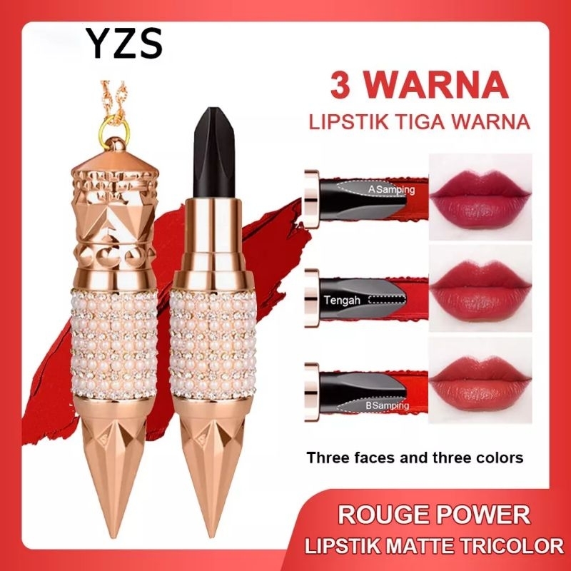 YZS Tricolor Lipstick 3 in 1 Matte Lipstik Tongkat Ratu Tiga Warna Longlasting