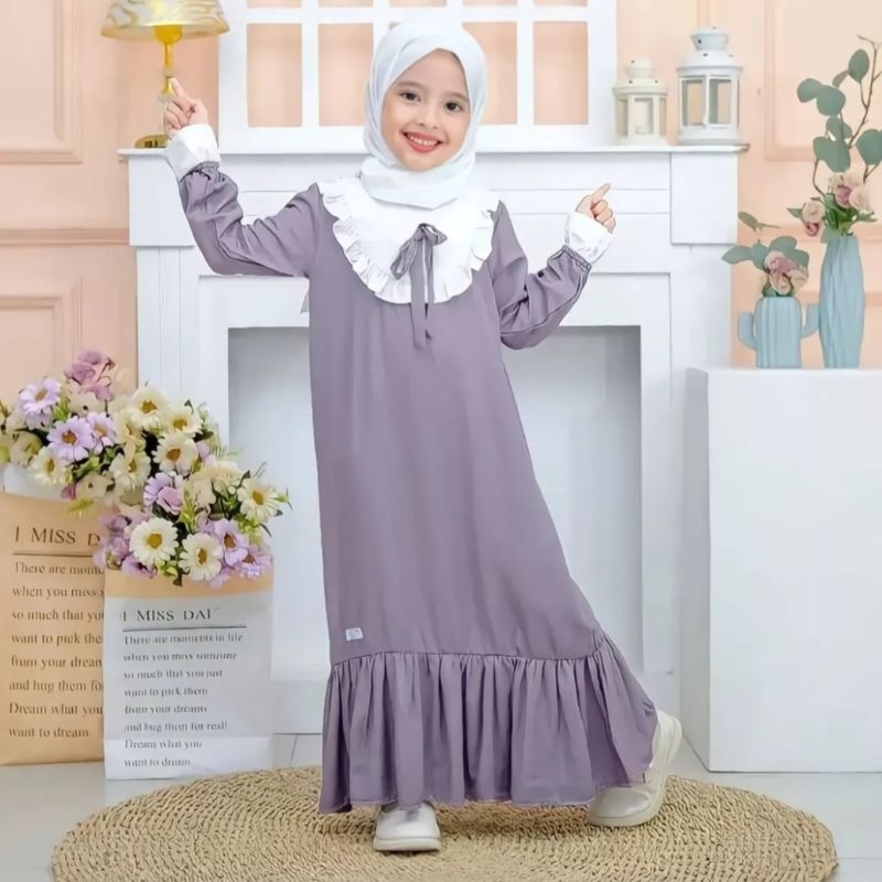 Baju Gamis anak perempuan murah terbaik 2023 : koleksi Dress Delisa gamis muslim kids untuk umur 6-8 tahun