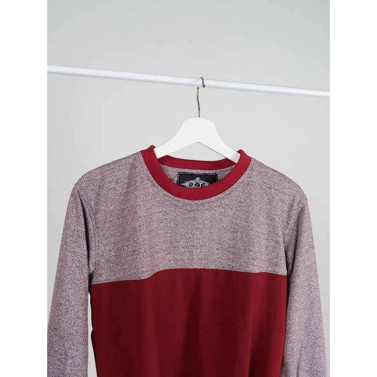 KUZATURA Sweater Crewneck Wanita Oversize Combination Color Merah Maroon Pink Model Korean Style Sweatshirt Oblong Terbaru Bahan Fleece Tebal Dan Lembut Kualitas Import Original 2023