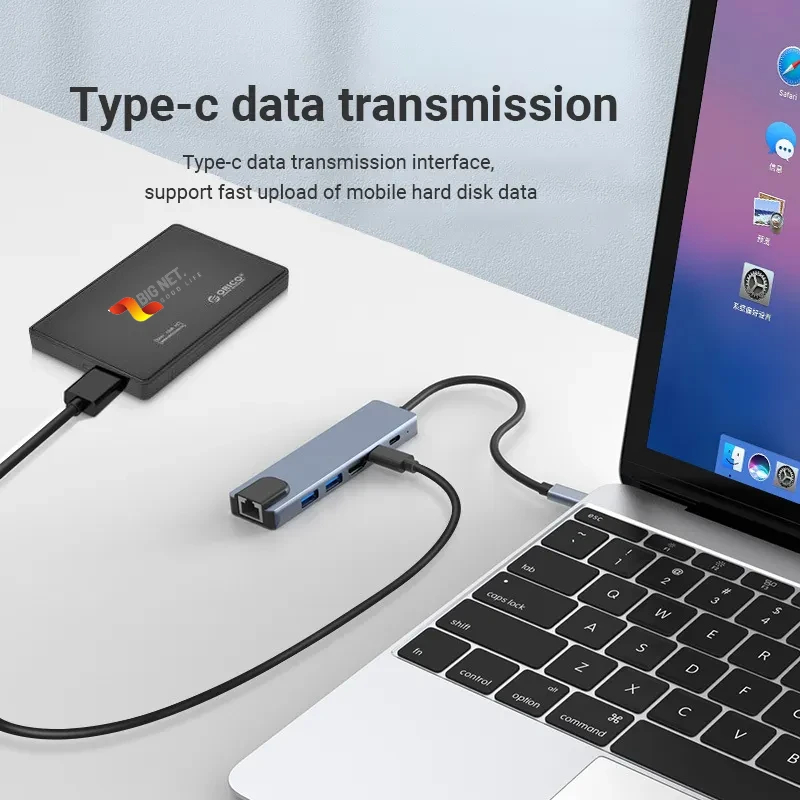 TYPE-C (USB C) TO HDMI+LAN+2*USB+2*PD (6in1)