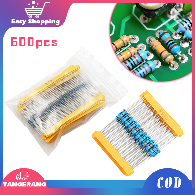 600pcs Resistor 1/4 watt metal filem perbungkus 1/4w 1% resistor metal film