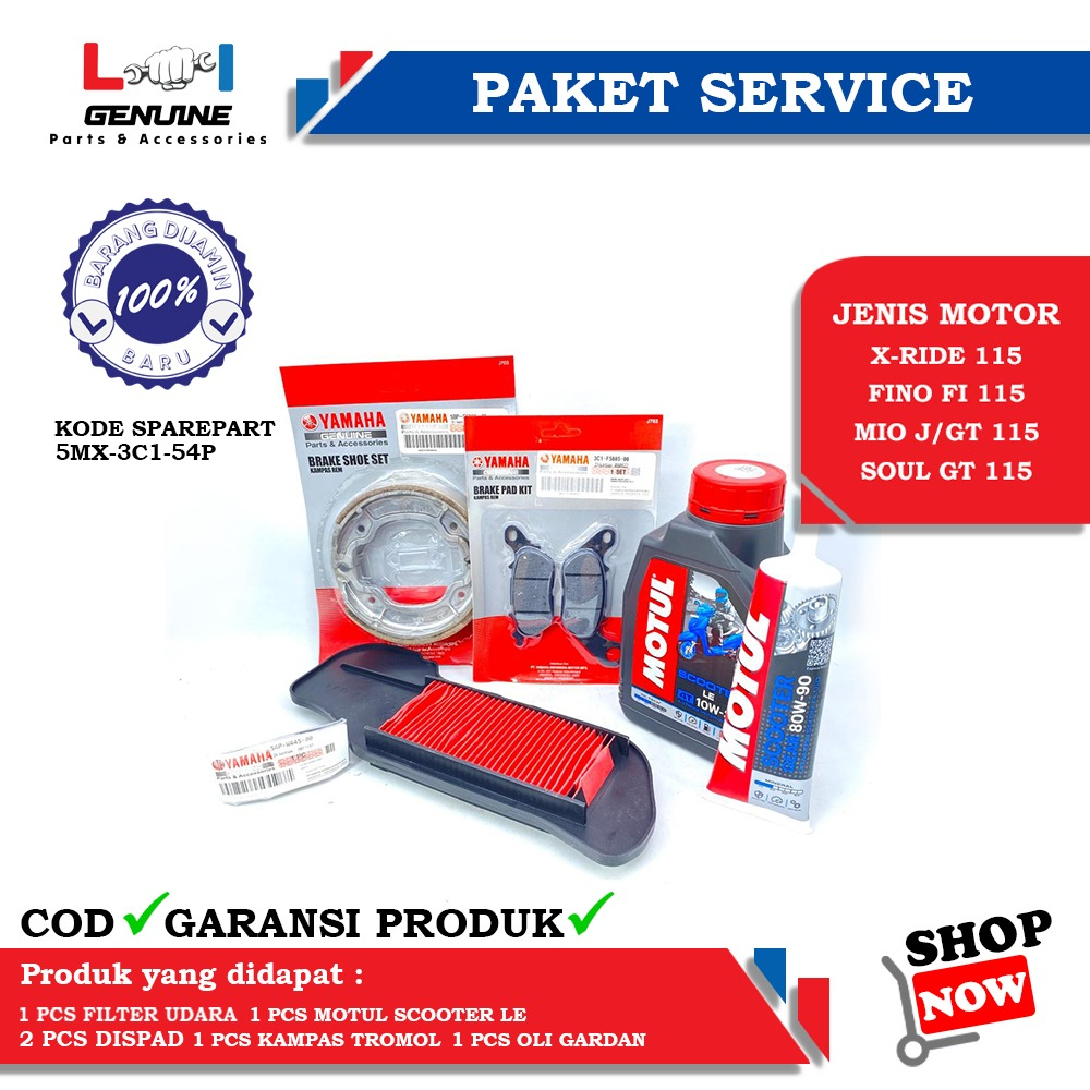 -LOI- PAKET SERVICE LENGKAP YAMALUBE MATIC SET OLI GEAR 100ML, KAMPAS REM MIO MIO J, FINO FI 115, SOUL GT 115 &amp; FILTER UDARA MIO J, FINO FI 115, SOUL GT 115