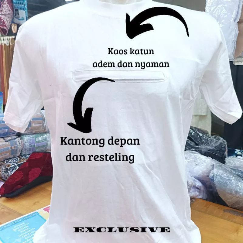 makjo-id baju kaos oblong pria buat haji dan umrah,baju oblong basmalla berkantong depan,