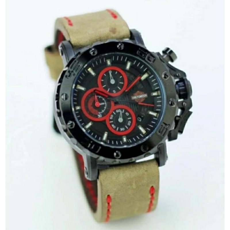 Jam Tangan Pria Harley Davidson 9205 Cronograp Tali Kulit - Jam Tangan Harley Davidson Crono Aktif