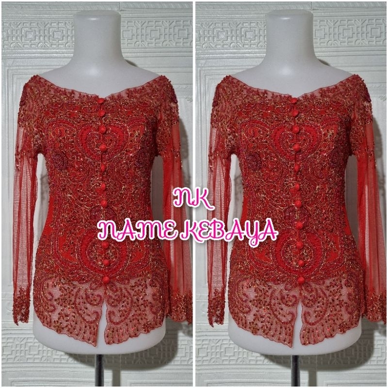 atasan kebaya wisuda kebaya kerah sabrina merah + longtorso