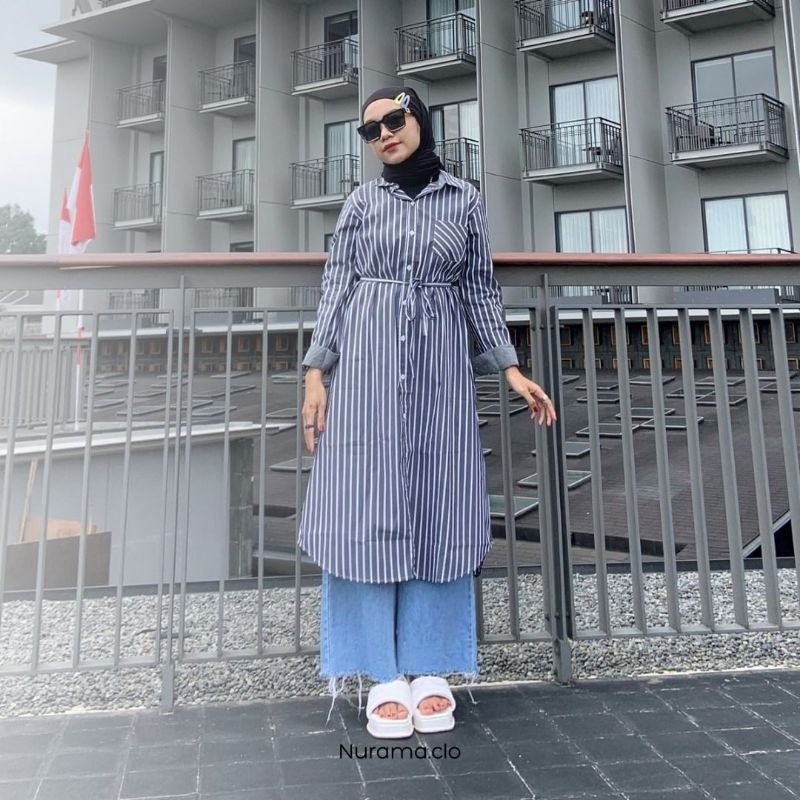 [BISA COD] KEMEJA LONG TUNIK SALUR STRIPES// AKLEEMA LONG TUNIK by NURAMA