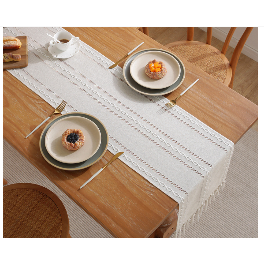 Tassel Table Runner / Taplak Meja Makan Tamu Rajut Simple Macrame Aesthetic Scandinavian Renda