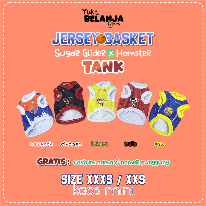 Baju Sugar Glider / Hamster [𝗕𝗜𝗦𝗔 𝗖𝗢𝗦𝗧𝗨𝗠 𝗡𝗔𝗠𝗔] Jersey Basket Tank / bahan nyaman size XXS &amp; XXXS | Yuk Belanja Gaes!