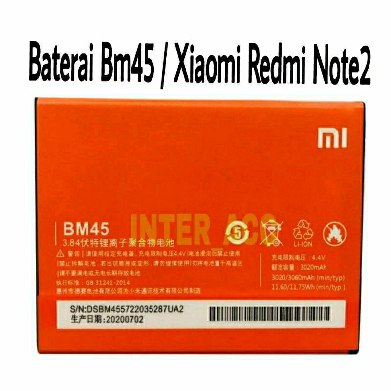 BATERAI ORIGINAL REDMI NOTE 2/BM 45