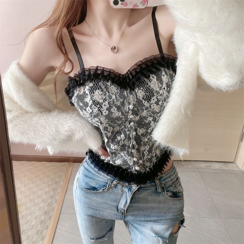 Tanktop Korean Lace Pearl Floral(T.Bunga) Atasan Wanita Korea style Import