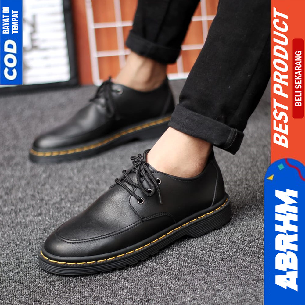 ABRHM Sepatu Pantofel Pria Formal Docmart Casual Kulit Hitam Kerja OKABE