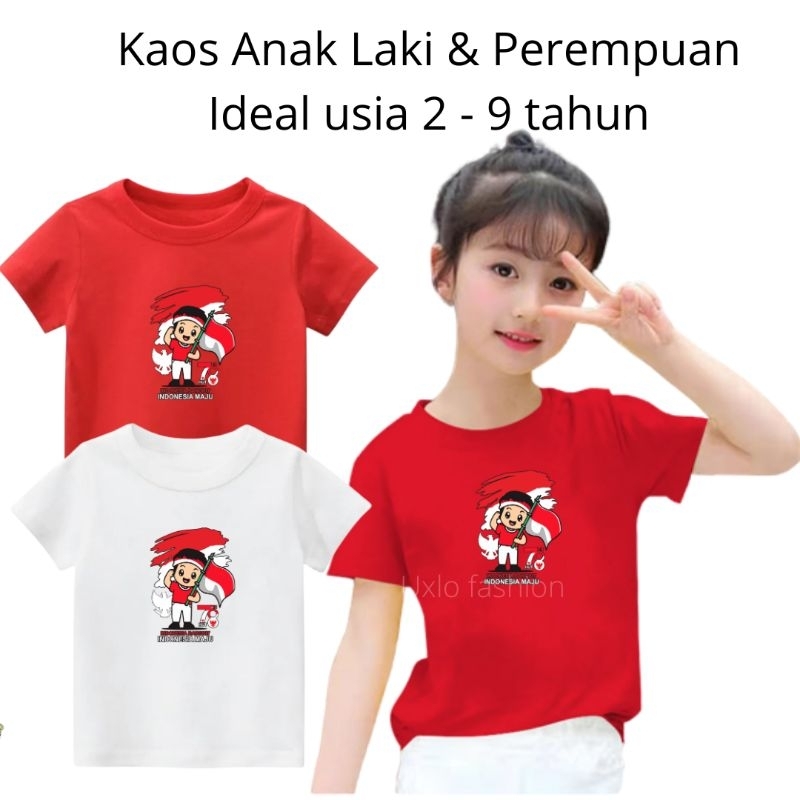 BAJU KAOS HUT RI KEMERDEKAAN 17 AGUSTUS ANAK ANAK UNISEX CEWE COWO USIA 2 3 4 5 6 7 8 9 TAHUN UXLO FASHION