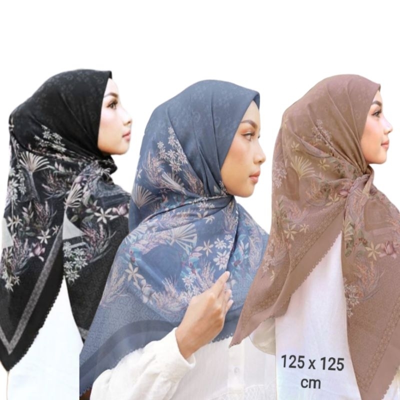 DISKON !! HIJAB SEGI EMPAT SYARI MOTIF FLORYN JILBAB VOAL PREMIUM KERUDUNG PERSEGI UKURAN JUMBO