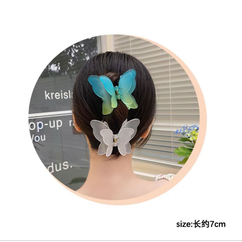 Jepit Rambut Kupu Jumbo 7cm Dua Sayap Warna Gradasi Jedai Doff Kupu Sayap Ganda Jepitan Rambut Transparan Matte Double Layer Korean Butterfly Hair Claw Clips