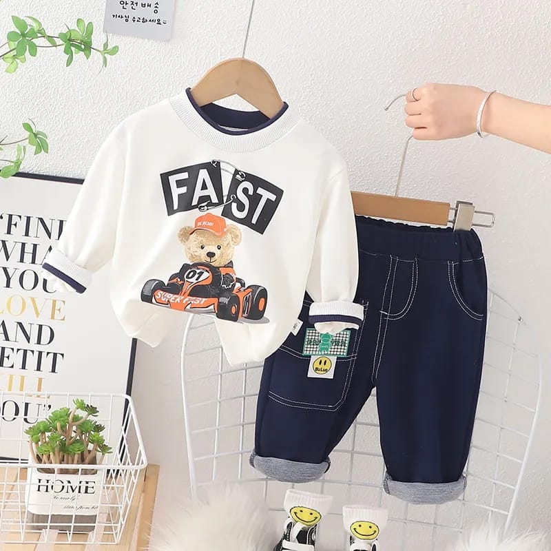 SETELAN SWEATER ANAK E CELANA DENIM 1-5 TAHUN SWEATER BEAR FAST SWEATER ANAK LAKI LAKI TERBARU DAN TERLARIS