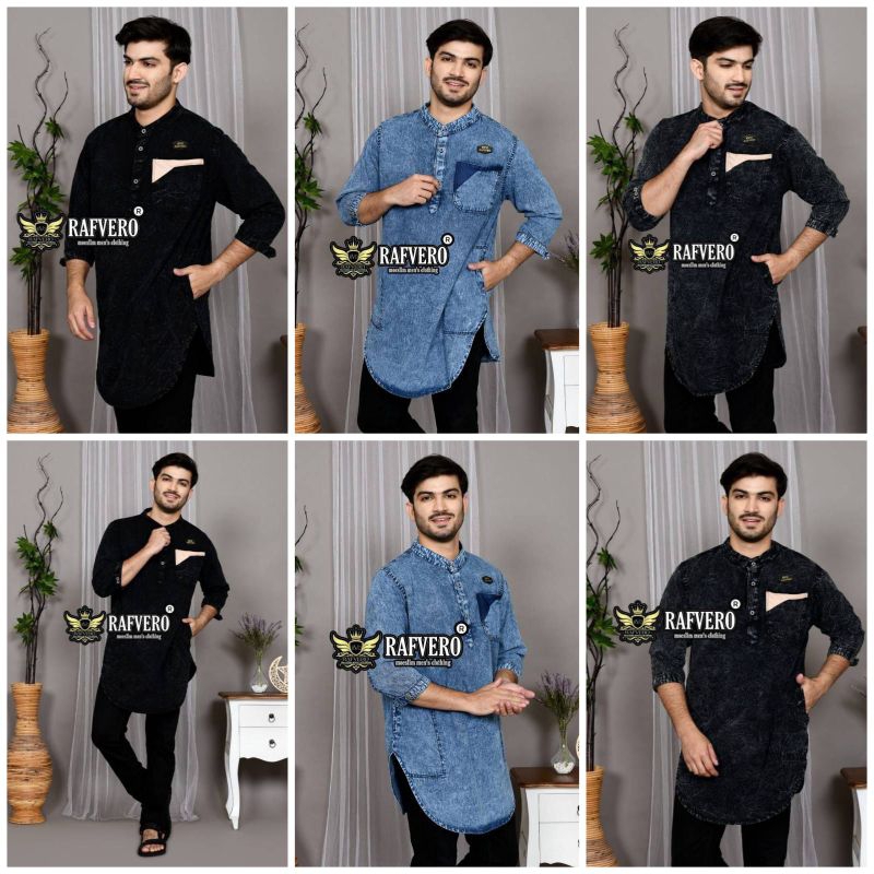 Rafvero Baju Koko Kurta Dewasa Jeans Denim Evran