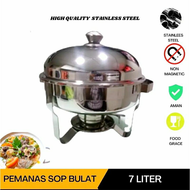 [ ⭐FREE ONGKIR⭐ ] Tempat prasmanan Bulat stenlis Rosh 7lt Round Chaffing dish tebal