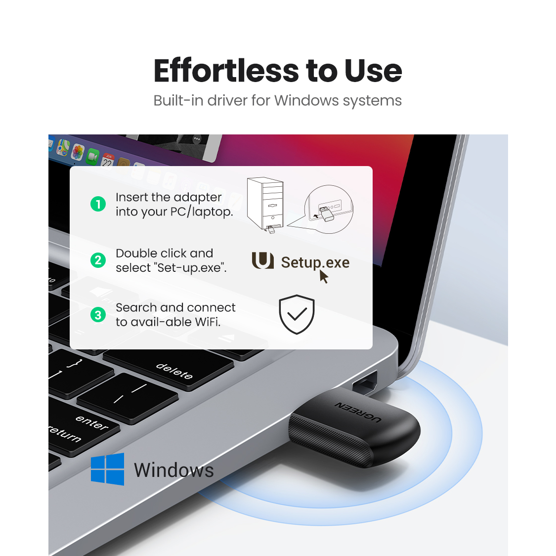 UGREEN Penguat Signal Wifi USB ,Dongle WiFi Receiver 2.4G Dual Band Up To 1300Mbps For Laptop Pc Etc