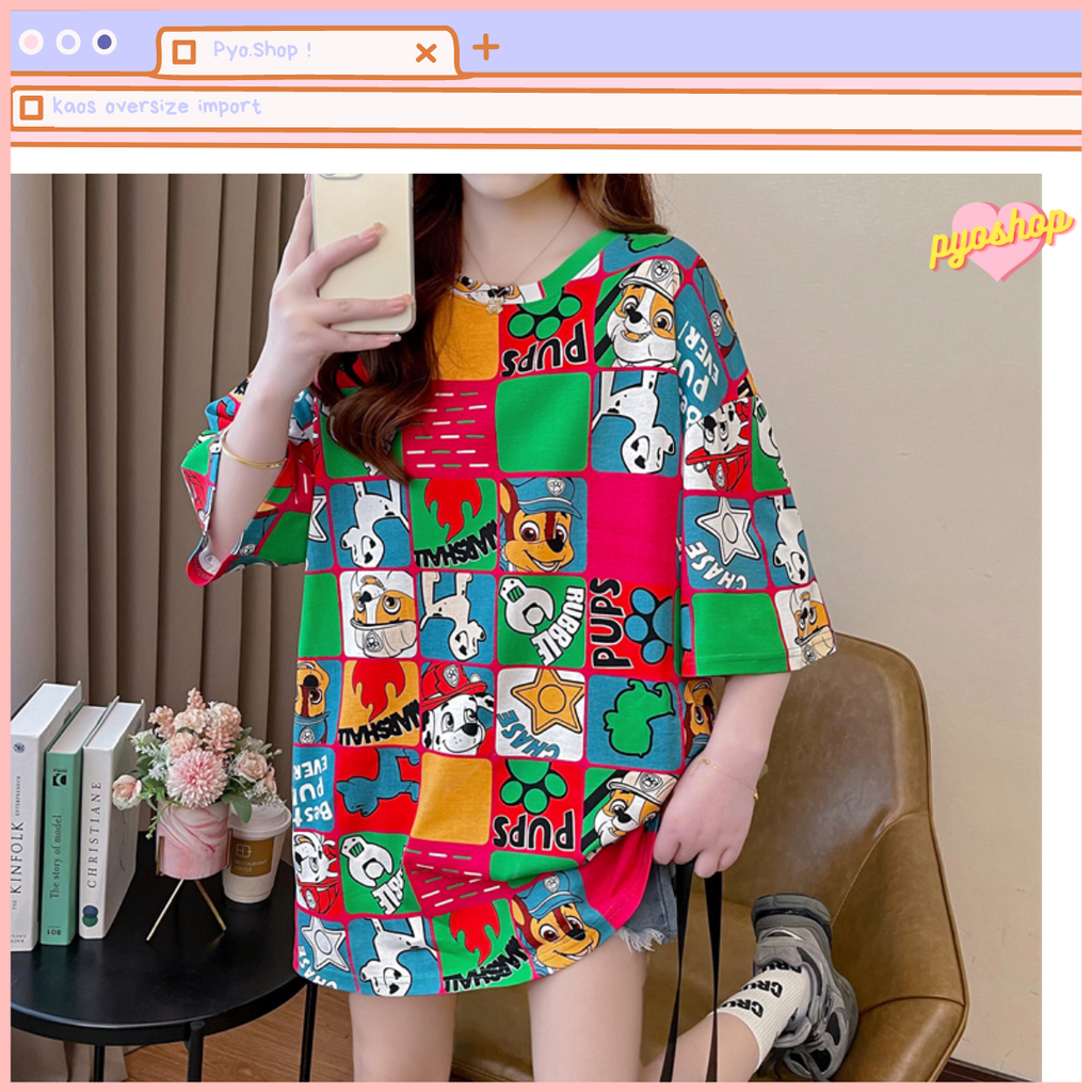 Oversize Kaos Import Lengan Pendek Motif Puppy  Fullprint