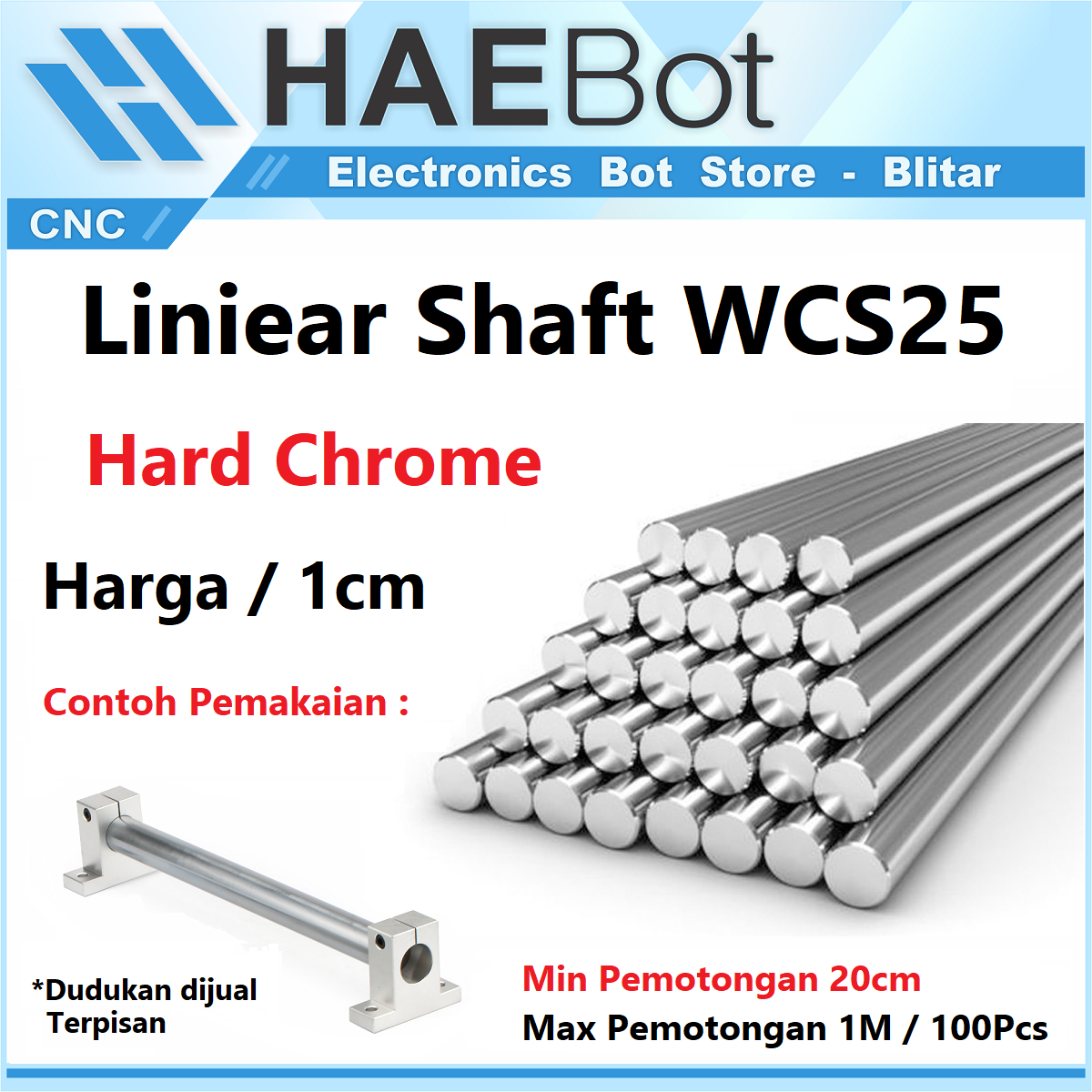 [HAEBOT] Linear Shaft WCS25 25mm As Besi Polos CNC Hard Chrome Steel 3D Printer Harga 1cm Mekanik Part Slider Batang