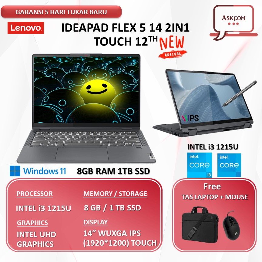 Laptop Lenovo Flex 5 14 2IN1 Touch i3 1215U / i3 1115G4 RAM 8GB 1TB SSD W11 14.0FHD IPS