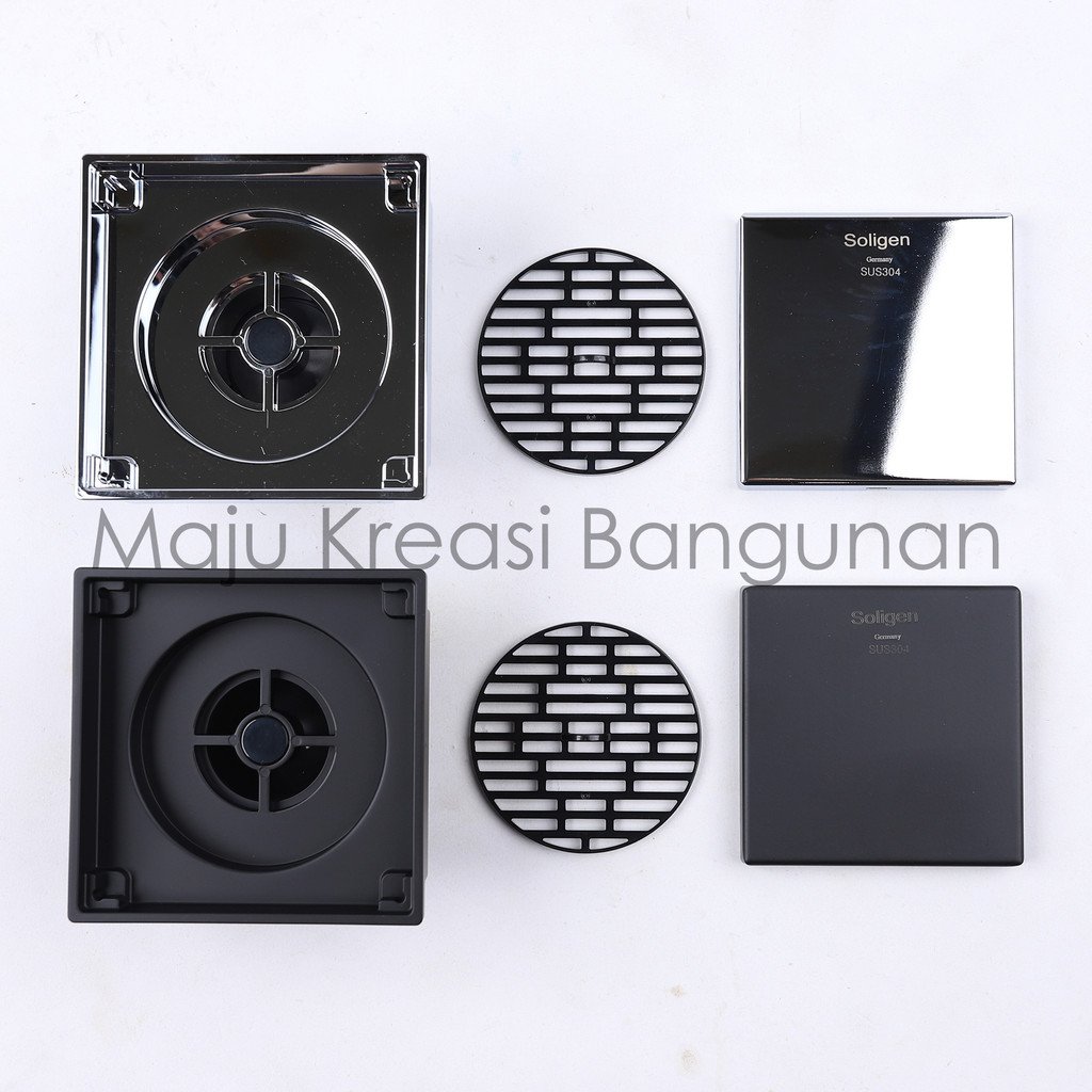 Saringan Got Stainless Steel 304 SOLIGEN FD-1 Anti Bau Serangga Kecoak Floor Drain Tebal Sargot Lantai Kamar Mandi Toilet Hitam Putih Chrome FD1