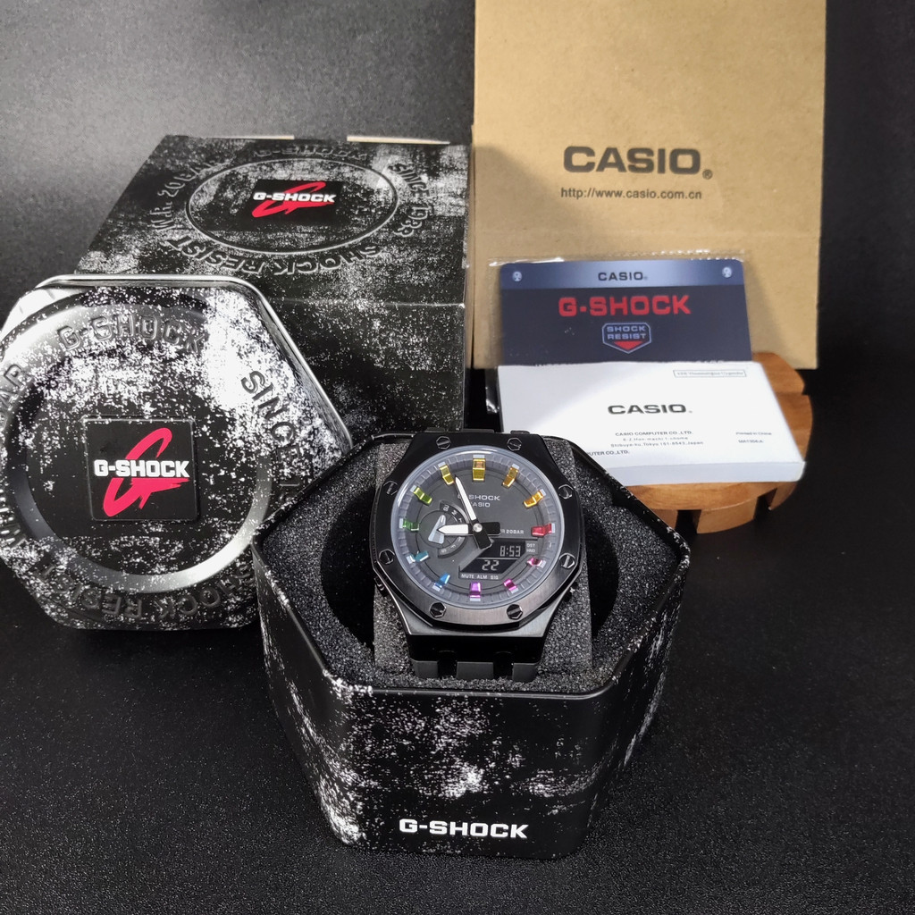 Casio G-Shock GM-2100 Custom Army Analog Digital - Jam Tangan GShock GMA-2100H Custom Gen 1 Black Rainbow