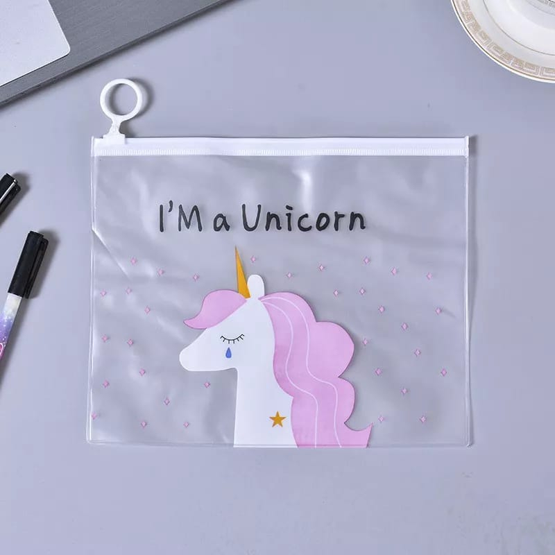 POUCH KOSMETIK ZIP LOCK PVC MOTIF CACTUS UNICORN SERBAGUNA