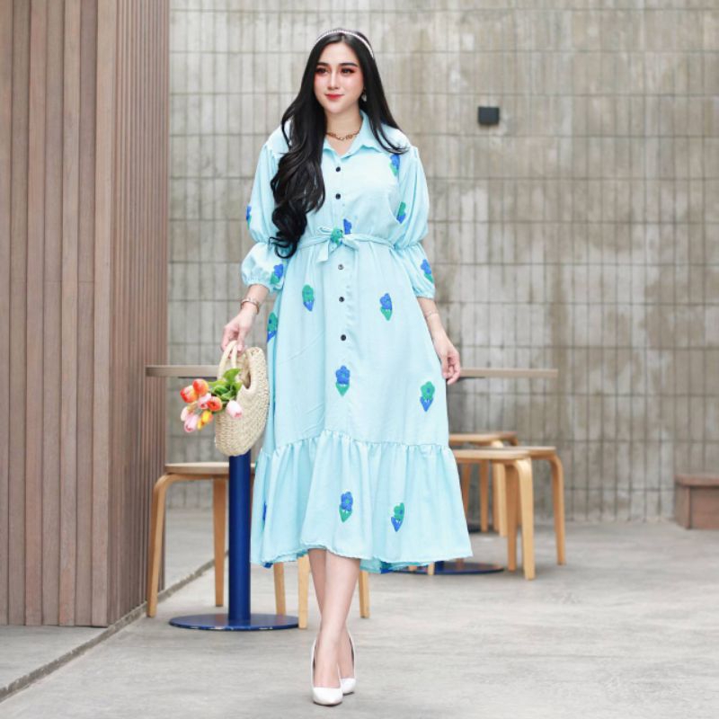 Daster Viona Premium - Viona Dress Motif - Daster Kringkel - Daster Tangan Balon Kerut Rok lebar Rem