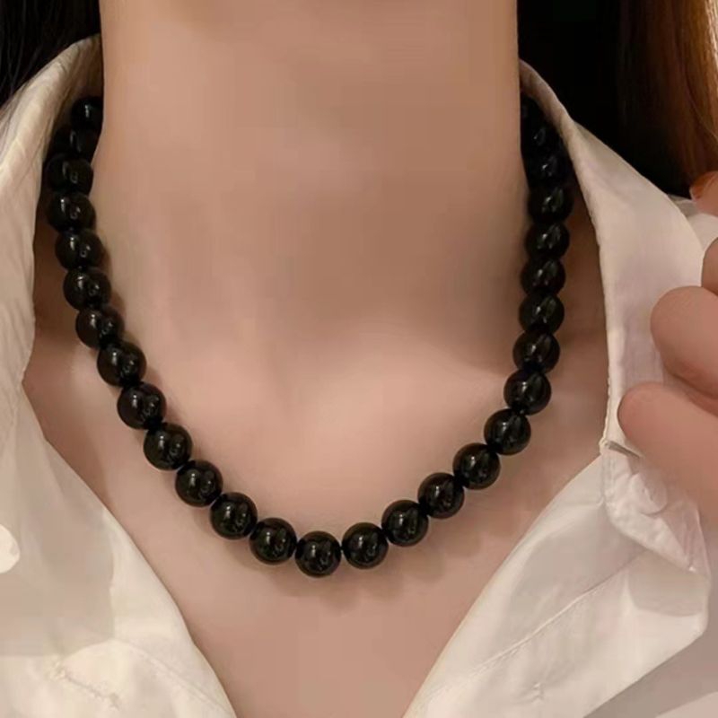 Kalung Manik Mutiara Hitam Polos Simple Elegant Mewah