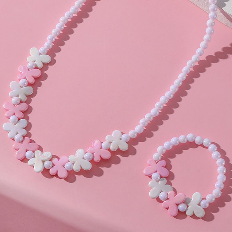 Kalung Anak Set 2in1 Gelang Kupu Cantik Pink Putih