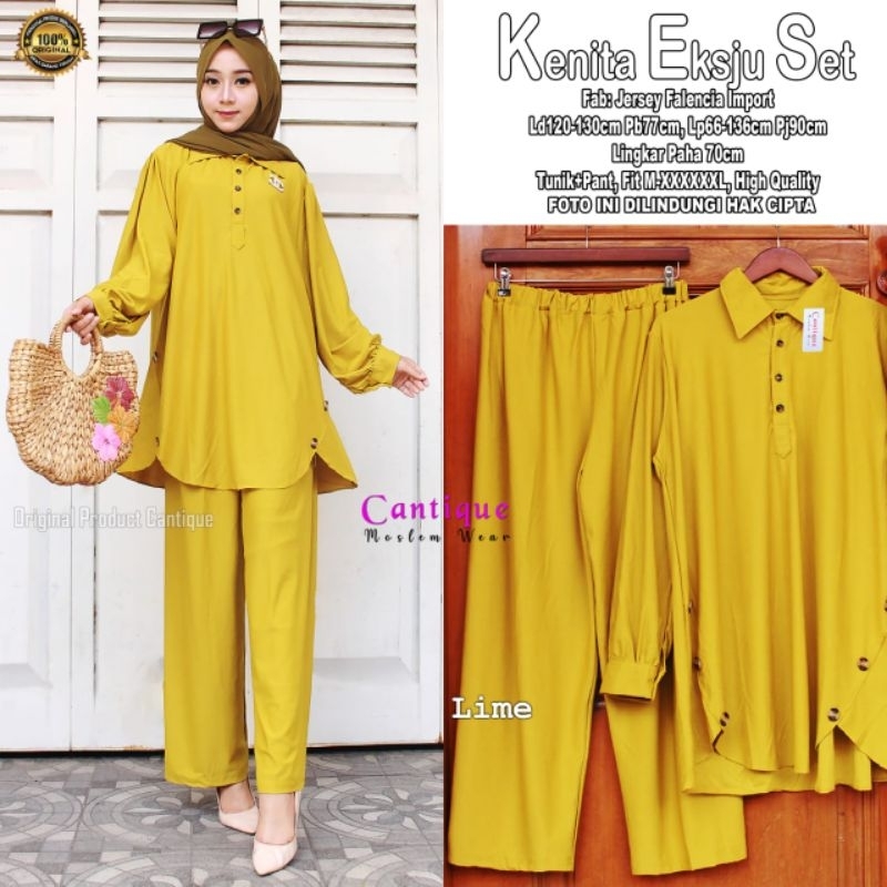KENITA EKSJU SET BY CANTIQUE SETELAN ONE SET SETCEL BLOUSE PANTS CASUAL JUMBO POLOS BAHAN JERSEY FAL