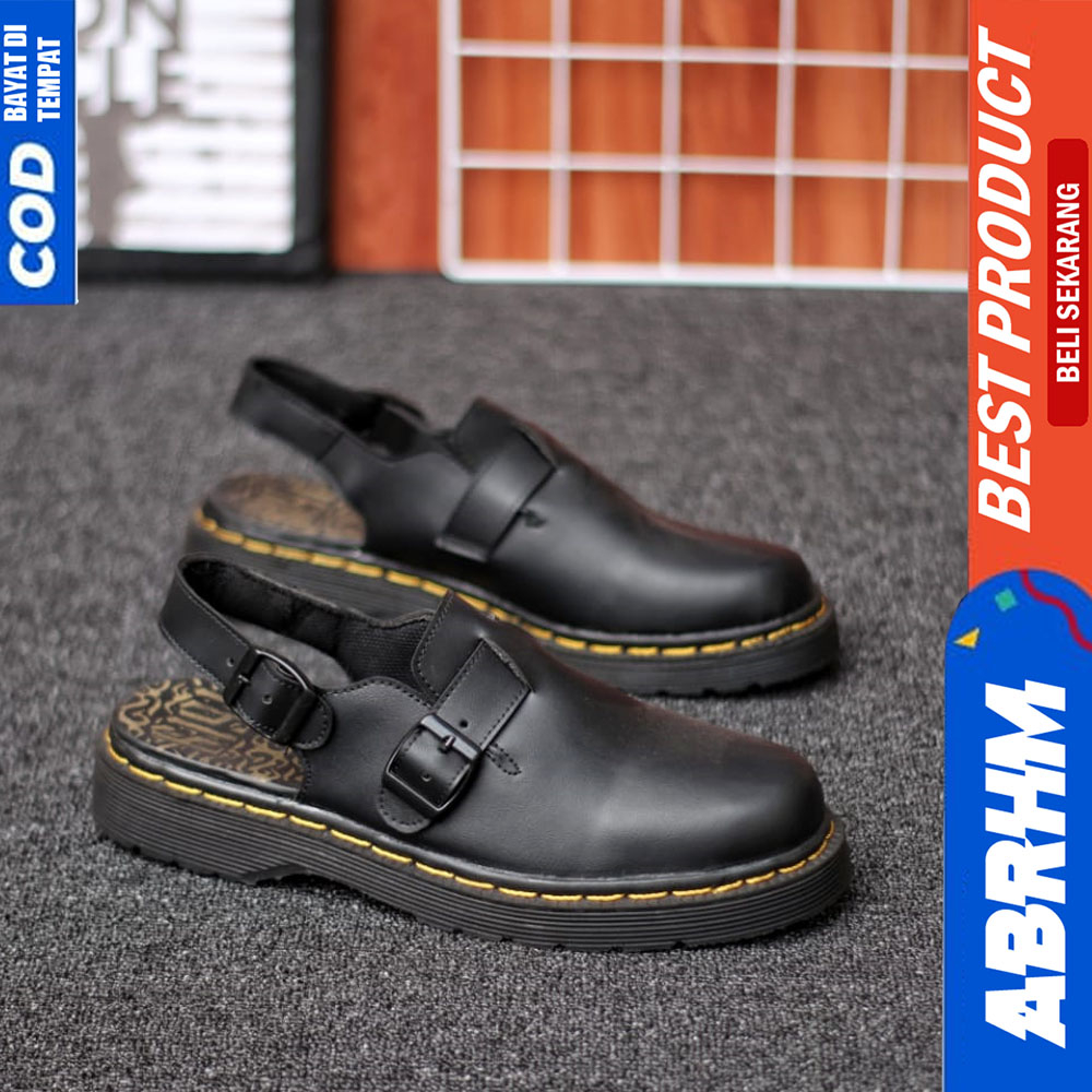 ABRHM Sepatu Sandal Bustong Pria Casual Kulit Slop Hitam