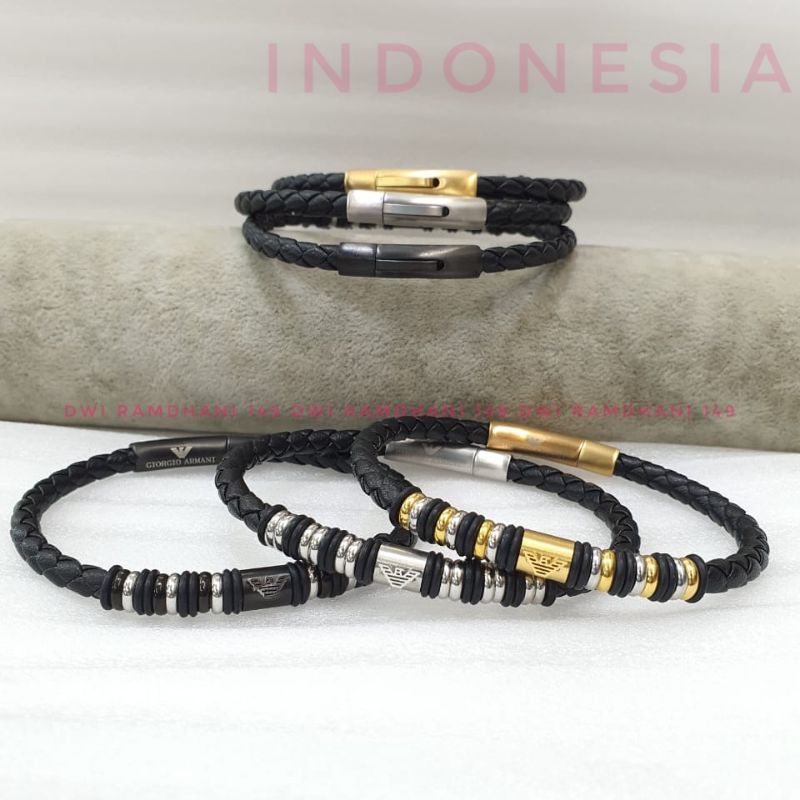 Gelang Kulit Asli Pria Titanium simply