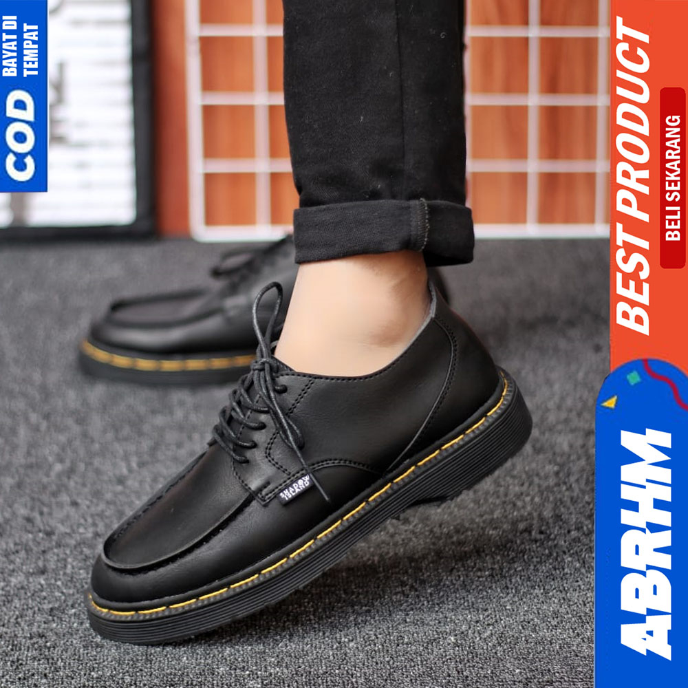 ABRHM Sepatu Docmart Pria Formal Pantofel Casual Kulit Kerja Hitam Prime