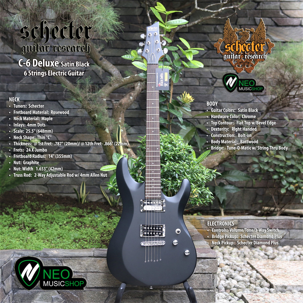 Schecter C6 Deluxe Satin Black 6 Strings Gitar Elektrik
