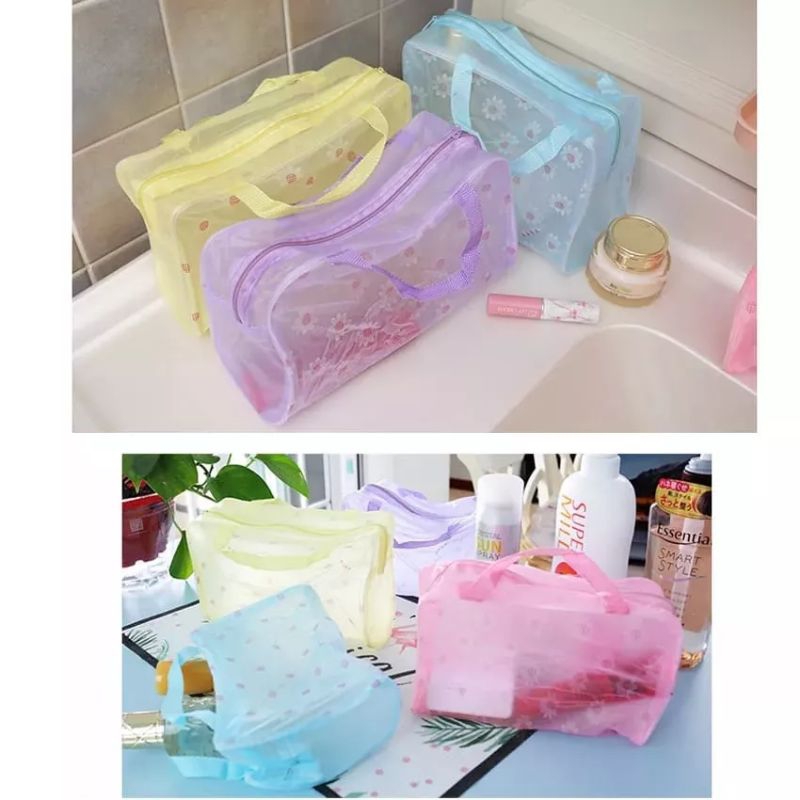 TAS PLASTIK TRANSPARAN ANTI AIR MOTIF / TAS KOSMETIK TRANSPARAN