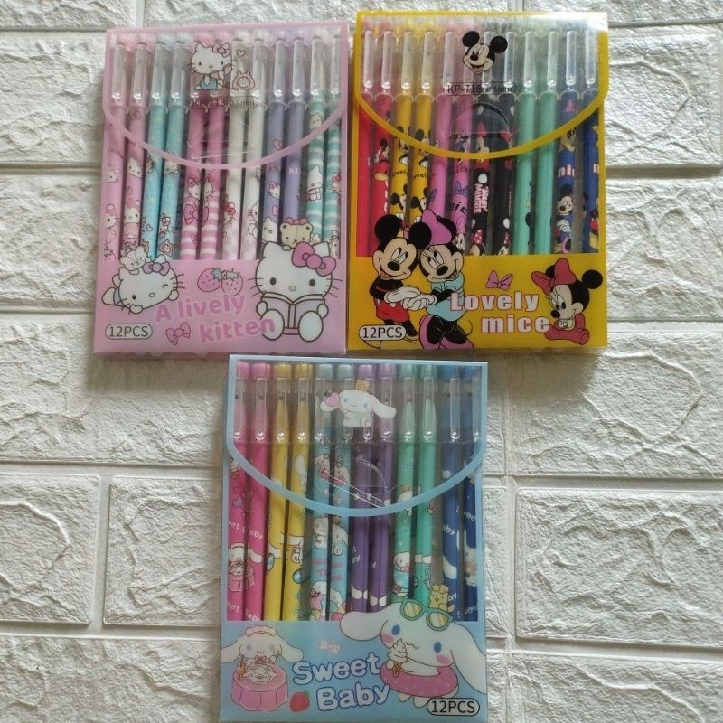 

ballpen hapus hello kitty, morol, mickey isi 12 bh