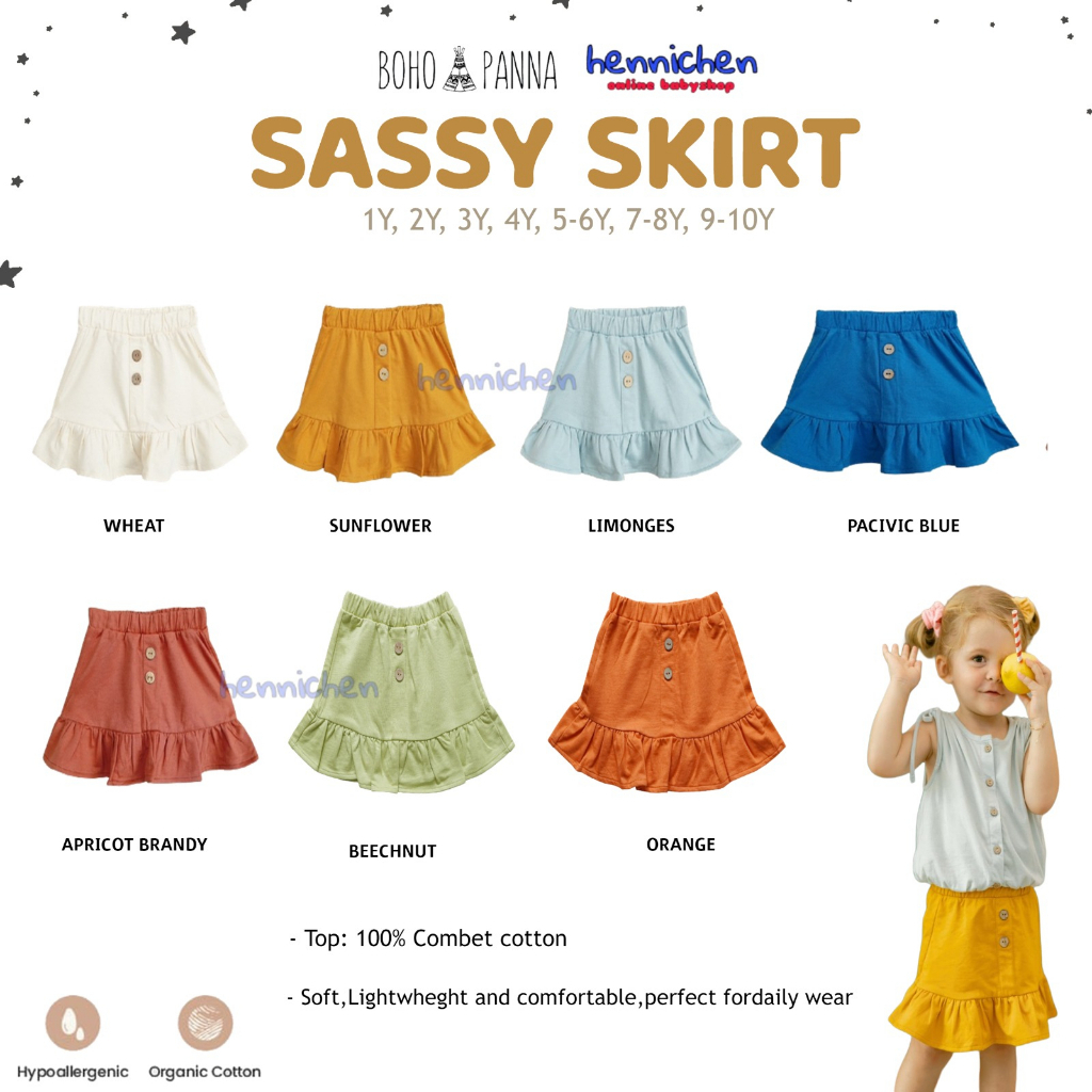 BOHOPANNA Sassy Skirt 0-10 Tahun Rok Ruffle Kancing Fashion Anak Perempuan