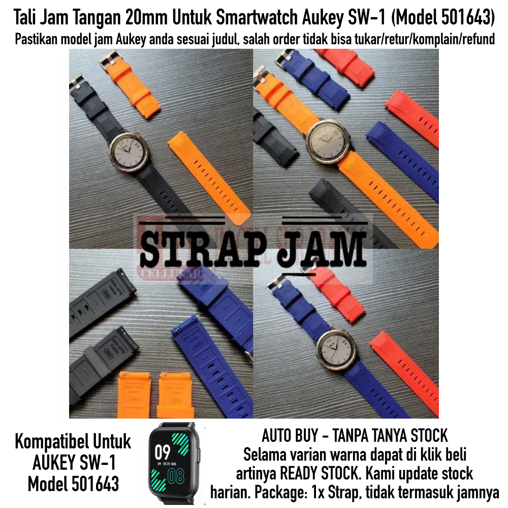 Tali Jam Aukey SW-1 SW1 501643 - Strap 20mm Rubber Silikon Sikai Wide Original