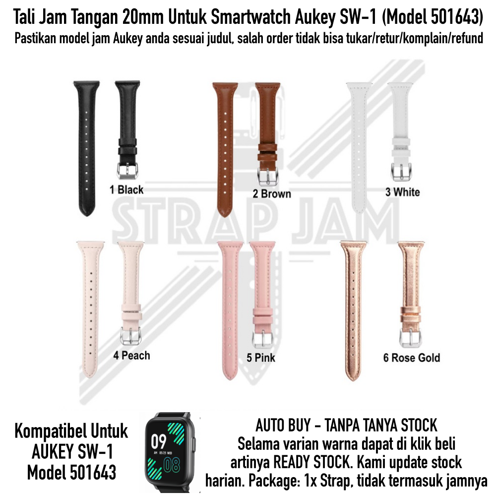 SLW Tali Jam Tangan Aukey SW-1 SW1 501643 - Strap 20mm Kulit Leather Wanita