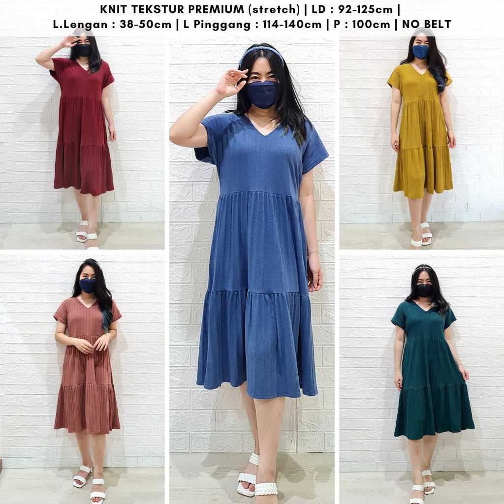 4231 arin flowy midi dress natal polos rib rajut premium bumil friendly midi dress