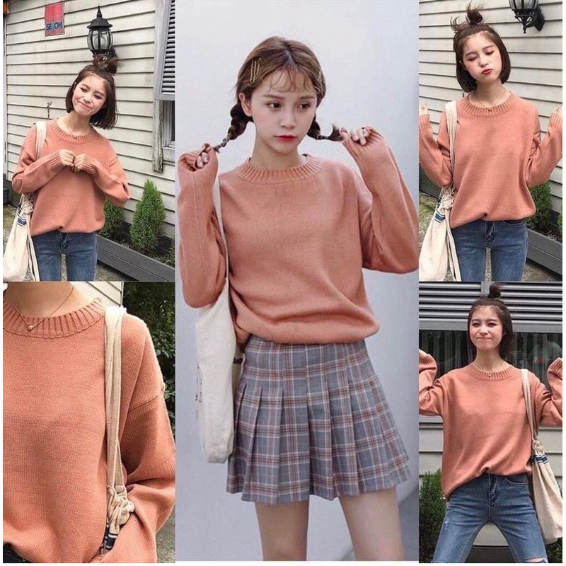 BASIC KNITTED SWEATER | SWEATER RAJUT WANITA KOREAN CREWNECK RAJUT POLOS