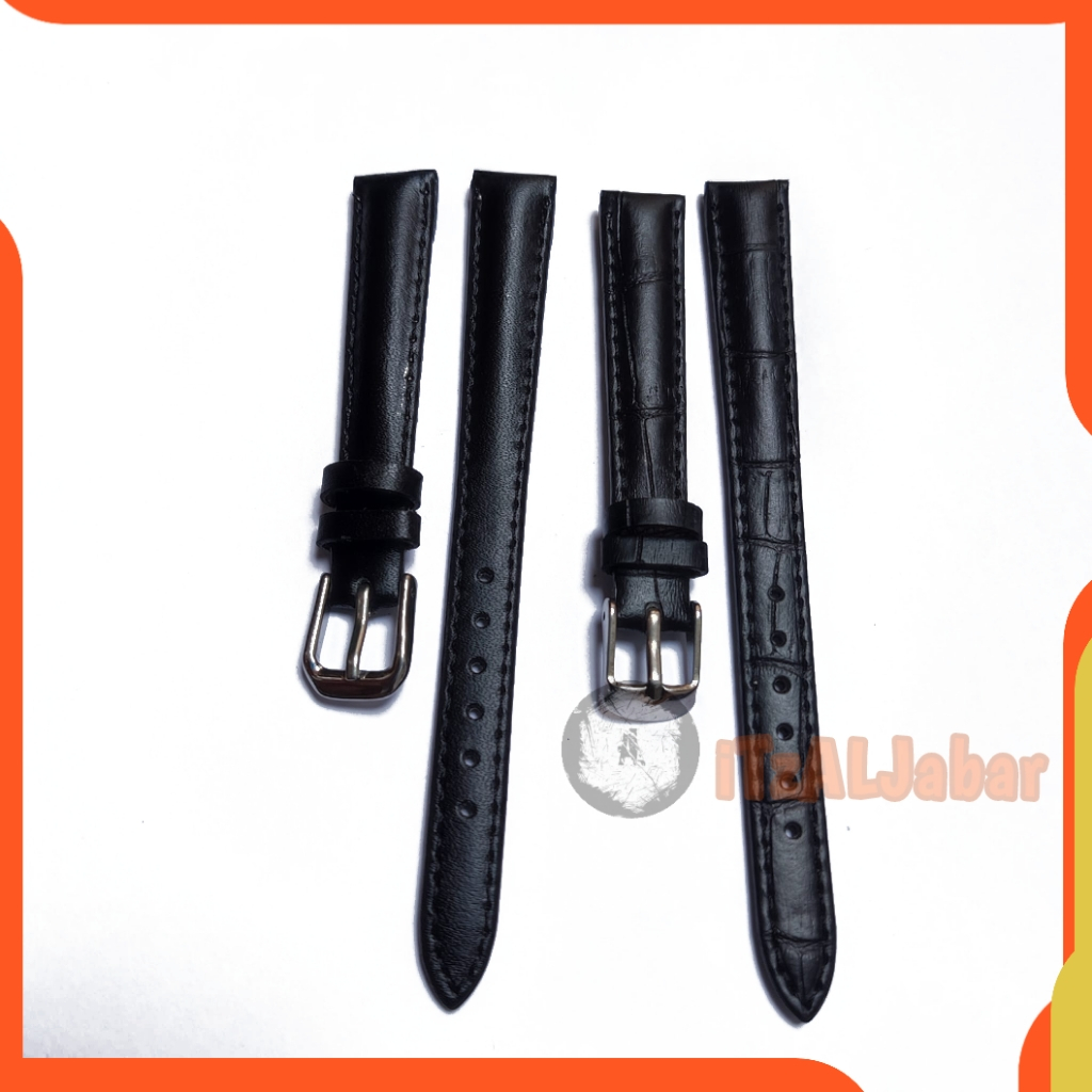 Tali jam Kulit 12mm Strap tali jam Kulit 12mm Hitam buckle silver