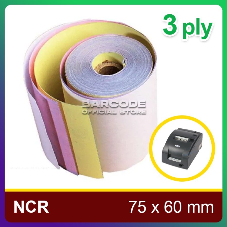 

Kertas Struk Kasir NCR 75 X 60 mm 3 PLY Rangkap 3 Epson TMU 220